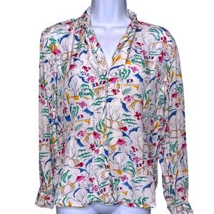 ESPRIT Womens Y2K White All Over Village Print Button Down Shirt Sz M‎ Whimsical